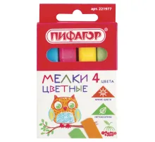 Мел цветной квадратный 4 штуки, ПИФАГОР, картонная упаковка, европодвес, 221977