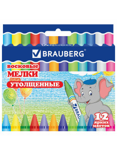 Восковые мелки утолщенные BRAUBERG, НАБОР 12 цветов, 222966