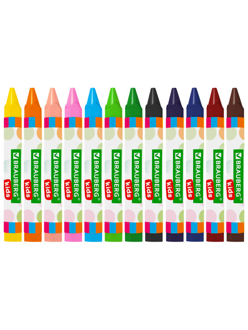 Восковые мелки трехгранные утолщенные BRAUBERG KIDS, НАБОР 12 цветов, 271695