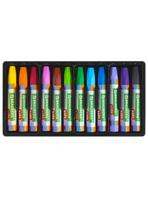 Восковые мелки утолщенные BRAUBERG KIDS, НАБОР 12 цветов, на масляной основе, яркие цвета, 271693