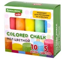 Мел для рисования на асфальте 10 штук, 5 цветов, цветной круглый, BRAUBERG KIDS, картонная упаковка, 272771