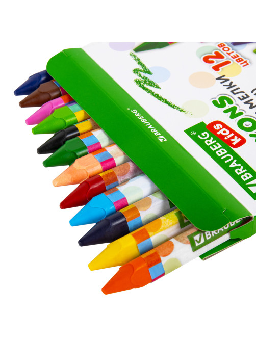 Восковые мелки трехгранные утолщенные BRAUBERG KIDS, НАБОР 12 цветов, 271695