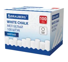 Мел белый круглый мягкий, 100 штук, BRAUBERG, картонная упаковка, 272768