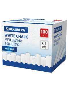 Мел белый круглый мягкий, 100 штук, BRAUBERG, картонная упаковка, 272768