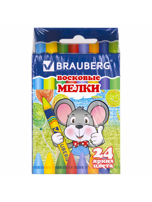 Восковые мелки BRAUBERG, НАБОР 24 цвета, 222964