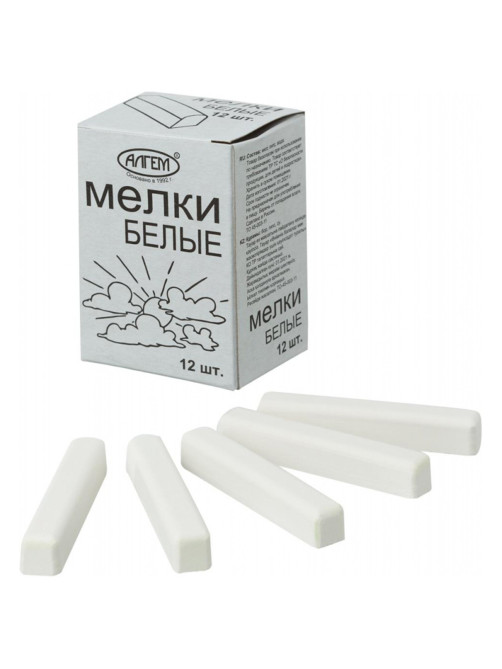Мел белый квадратный 12 штук, АЛГЕМ, картонная упаковка, НМБ-12