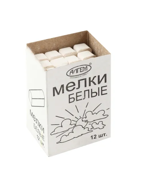 Мел белый квадратный 12 штук, АЛГЕМ, картонная упаковка, НМБ-12