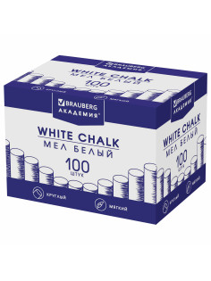Мел белый круглый мягкий 100 штук, BRAUBERG 