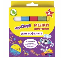 Мел для рисования на асфальте 5 штук, цветной квадратный, ЮНЛАНДИЯ 