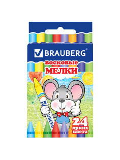 Восковые мелки BRAUBERG, НАБОР 24 цвета, 222964