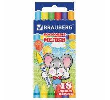 Восковые мелки BRAUBERG, НАБОР 18 цветов, 222963