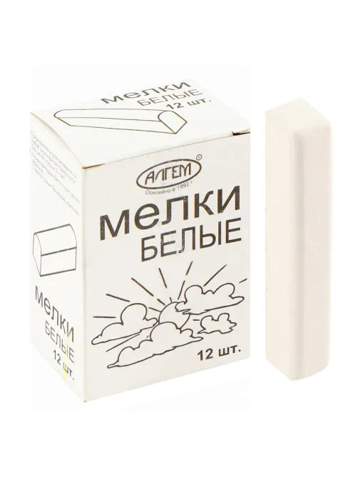Мел белый квадратный 12 штук, АЛГЕМ, картонная упаковка, НМБ-12