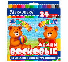 Восковые мелки утолщенные BRAUBERG, НАБОР 24 цвета, на масляной основе, яркие цвета, 222972