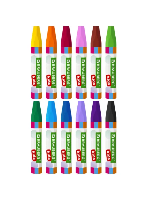 Восковые мелки утолщенные BRAUBERG KIDS, НАБОР 12 цветов, на масляной основе, яркие цвета, 271693
