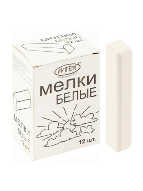 Мел белый квадратный 12 штук, АЛГЕМ, картонная упаковка, НМБ-12