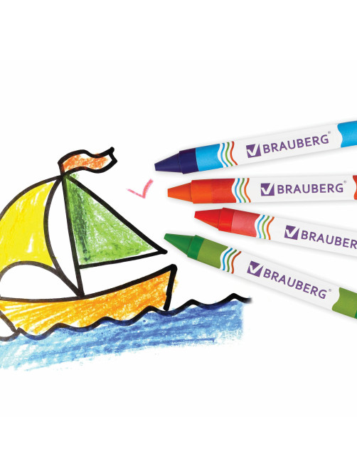 Восковые мелки утолщенные BRAUBERG, НАБОР 12 цветов, 222966