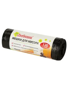 Мешки для мусора 120 л черные в рулоне 10 шт., ПВД 20 мкм, 67х100 см, ЛЮБАША эконом, 605333