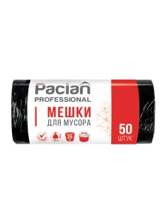 Мешки для мусора 35 л, черные, в рулоне 50 шт., ПНД, 6,2 мкм, 50х60 см, PACLAN 