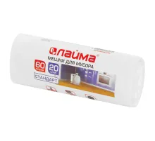 Мешки для мусора 60 л, белые, в рулоне 20 шт., ПНД 7 мкм, 58х68 см, LAIMA, 605539
