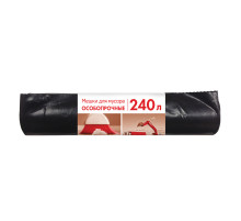 Мешки для мусора 240 л, черные, в рулоне 10 шт., ПВД, 100 мкм, 90х135 см, особо прочные, КБ, 3170