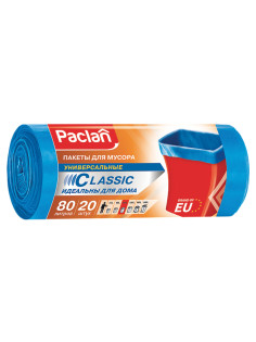Мешки для мусора 80 л, синие, в рулоне 20 шт., ПНД, 12 мкм, 70х90 см, PACLAN 