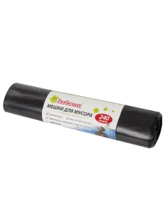 Мешки для мусора 240 л, черные, в рулоне 5 шт., ПВД 30 мкм, 90х130 см, ЛЮБАША эконом, 605338