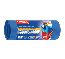 Мешки для мусора 160 л, с ушками, синие, рулон 10 шт., ПВД, 30 мкм, 90х125 см, PACLAN 