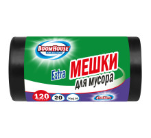 Мешки для мусора 120 л, черные в рулоне 20 штук прочные, ПВД 35 мкм, 70x110 см, серия Extra, BOOMHOUSE (БУМХАУС), 702662