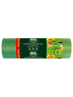 Мешки для мусора 60 л, с завязками, 70х60 см, XL, зеленые, 14 мкм, 15 шт., Master FRESH