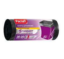 Мешки для мусора 30 л, черные, в рулоне 20 шт., ПНД, 7,3 мкм, 50х60 см, PACLAN 