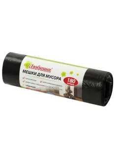 Мешки для мусора 180 л черные в рулоне 10 шт., ПВД 24 мкм, 80х106 см, ЛЮБАША эконом, 605336
