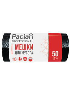 Мешки для мусора 60 л, черные, в рулоне 50 шт., ПНД, 6,2 мкм, 60х80 см, PACLAN 