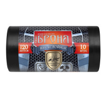 Мешки для мусора 120 л, ПРОЧНЫЕ черные, в рулоне 10 шт., ПВД 60 мкм, 2-х слойные, 70x110 см, 