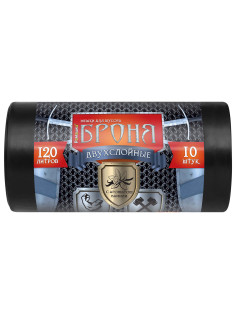 Мешки для мусора 120 л, ПРОЧНЫЕ черные, в рулоне 10 шт., ПВД 60 мкм, 2-х слойные, 70x110 см, 