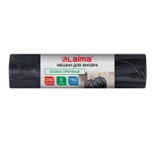 Мешки для мусора с завязками 240 л, черные, в рулоне 5 шт., особо прочные, ПВД 60 мкм, 110x120 см, LAIMA, 702686