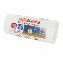 Мешки для мусора 35 л белые в рулоне 30 шт., ПНД 6 мкм, 48х55 см, LAIMA, 605538