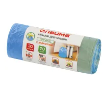 Мешки для мусора с завязками 30 л, синие, в рулоне 20 шт., прочные, ПНД 13 мкм, 50х60 см, LAIMA, 601395