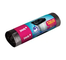 Мешки для мусора 120 л, черные, в рулоне 10 шт., ПНД, 13 мкм, YORK, 902150