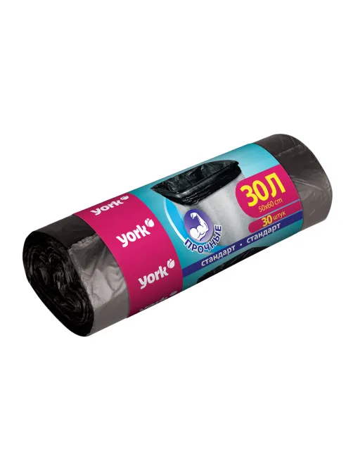 Мешки для мусора 30 л, черные, в рулоне 30 шт., ПНД, 6 мкм, YORK, 902130