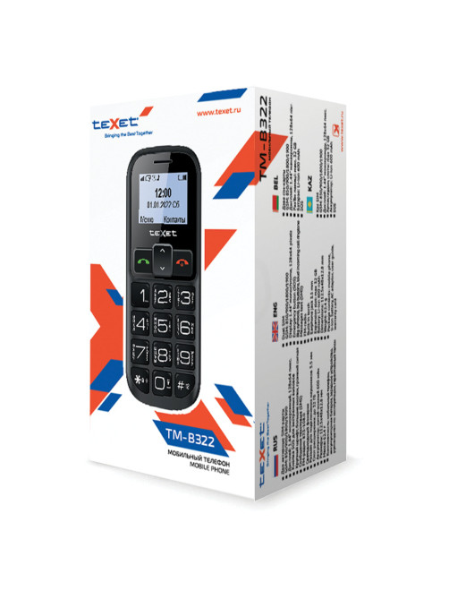 Телефон мобильный TEXET TM-B322, 2 SIM, 1,44