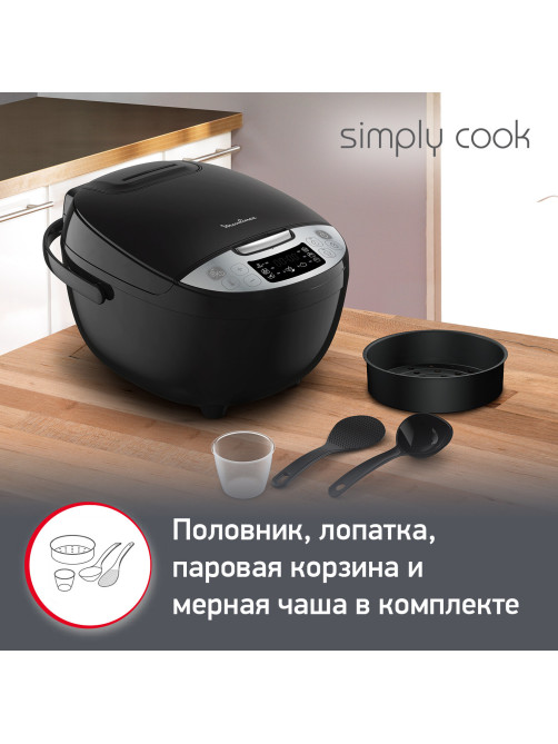 Мультиварка MOULINEX MK611832, 750 Вт, 4 л, 10 программ, таймер, функция Keep Warm, черный, 7211004519