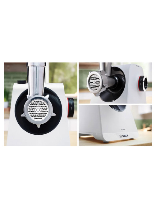 Мясорубка BOSCH MFWS420W, мощность 1900 Вт, производительность 2,5 кг/мин, металлический шнек, реверс
