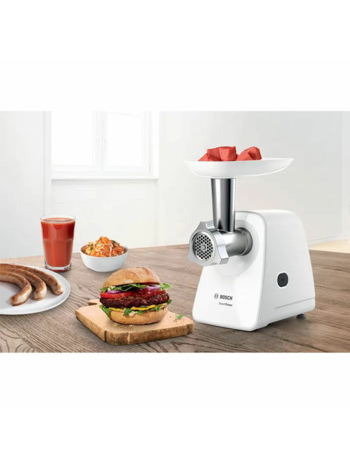 Мясорубка BOSCH MFW2500W, 1500 Вт, производительность 1,7 кг/мин, металлический шнек, пластик, белая