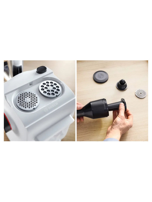 Мясорубка BOSCH MFWS420W, мощность 1900 Вт, производительность 2,5 кг/мин, металлический шнек, реверс