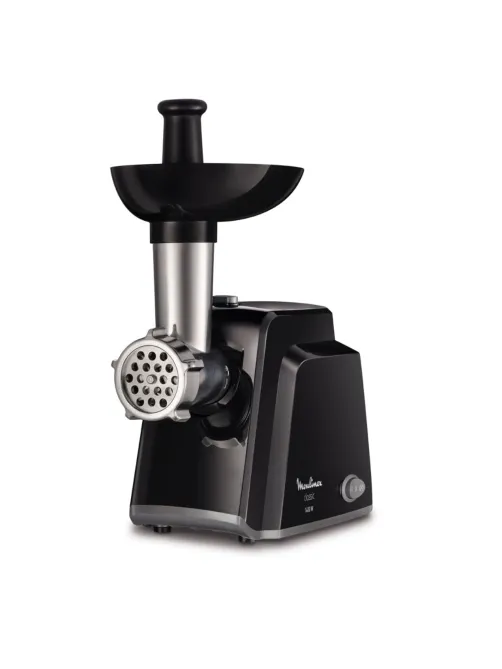 Мясорубка MOULINEX ME105830, 1400 Вт, производительность 1,7 кг/мин, 2 насадки, реверс, пластик, черная, 1510001079