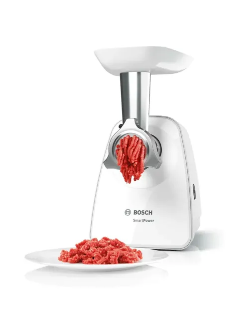 Мясорубка BOSCH MFW2500W, 1500 Вт, производительность 1,7 кг/мин, металлический шнек, пластик, белая