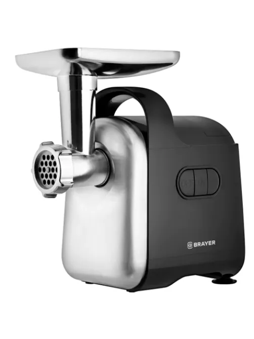 Мясорубка BRAYER BR1602, 2000 Вт, производительность 2 кг/мин, металлический шнек, реверс, пластик, черная/серебро