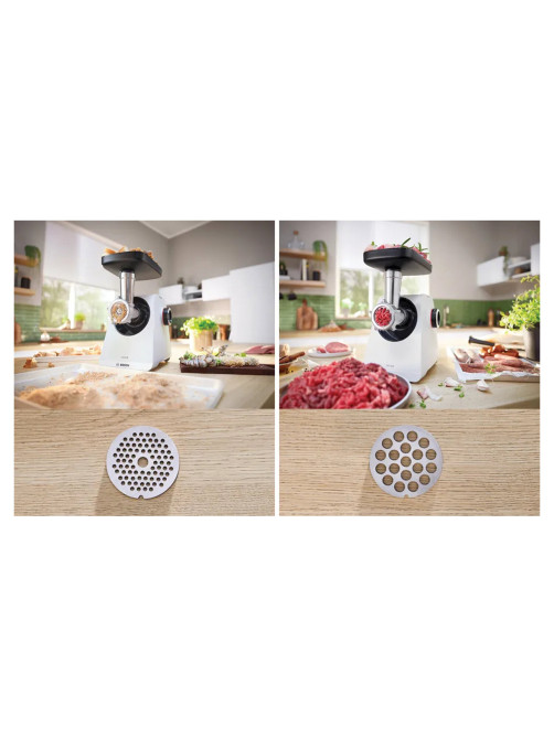 Мясорубка BOSCH MFWS420W, мощность 1900 Вт, производительность 2,5 кг/мин, металлический шнек, реверс