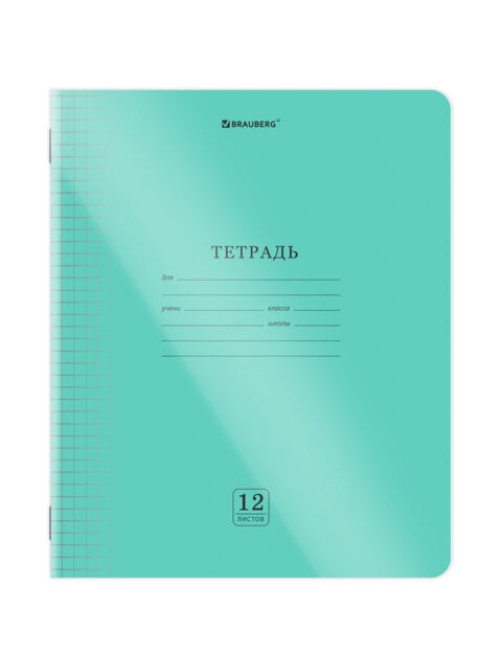 Тетрадь пластиковая обложка (прозрачная) 12 листов, клетка, BRAUBERG 