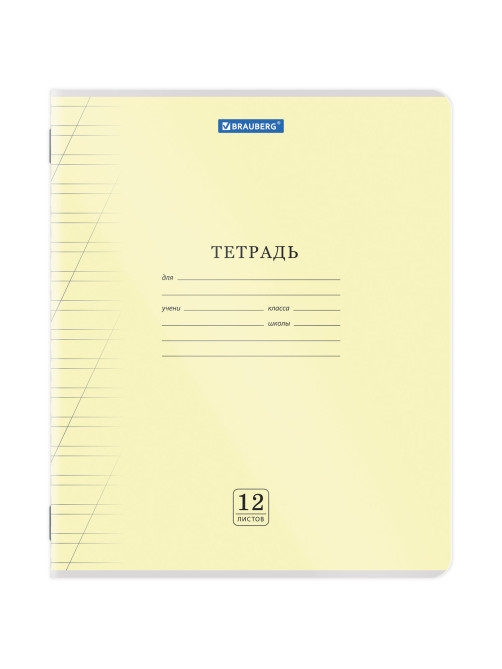 Тетрадь пластиковая обложка (прозрачная) 12 листов, косая линия, BRAUBERG 